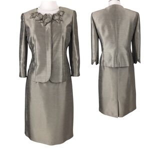 Kasper 2 Piece Gold Champagne 3/4 Sleeve A-line Skirt Blazer Petite Set size 8